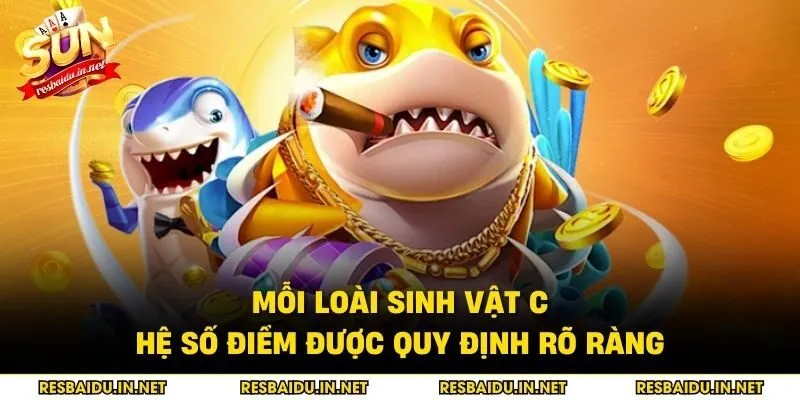 Mỗi loài sinh vật có hệ số điểm được quy định rõ ràng